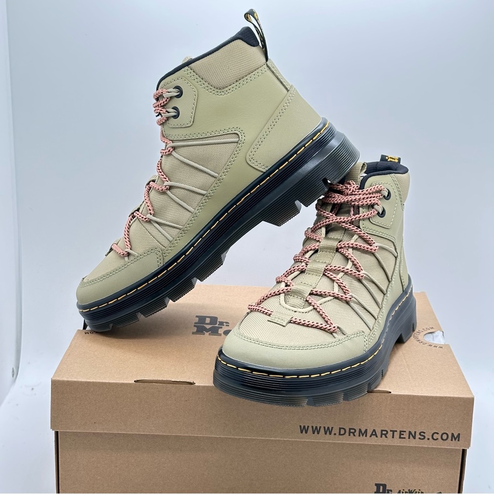 Dr. Martens Beige Ankle Boots with Pink Laces